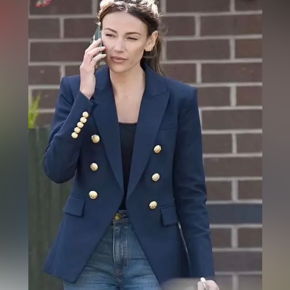 Ann Taylor navy blue blazer similar to Michelle Keegan Fool Me Once Blazer